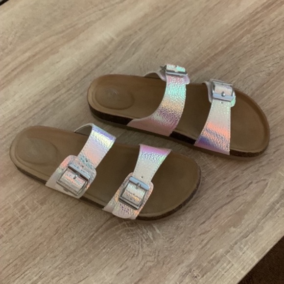 SINTETICO Girls white pinkish open toe double buckle slide sandals size 6 girls - Picture 4 of 8